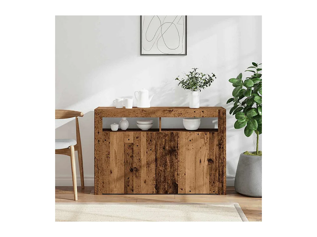 Buffet et lumières LED vieux bois 115,5x30x75cm bois ingénierie