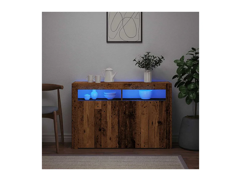 Buffet et lumières LED vieux bois 115,5x30x75cm bois ingénierie
