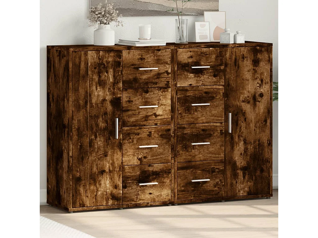 Credenze 2 pz Rovere Fumo 60x31x84 cm in Legno Multistrato