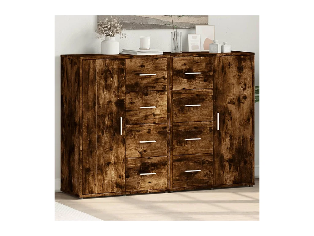 Buffets 2 pcs chêne fumé 60x31x84 cm bois d'ingénierie