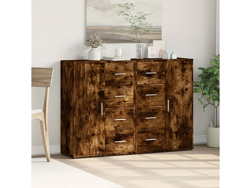 Buffets 2 pcs chêne fumé 60x31x84 cm bois d'ingénierie