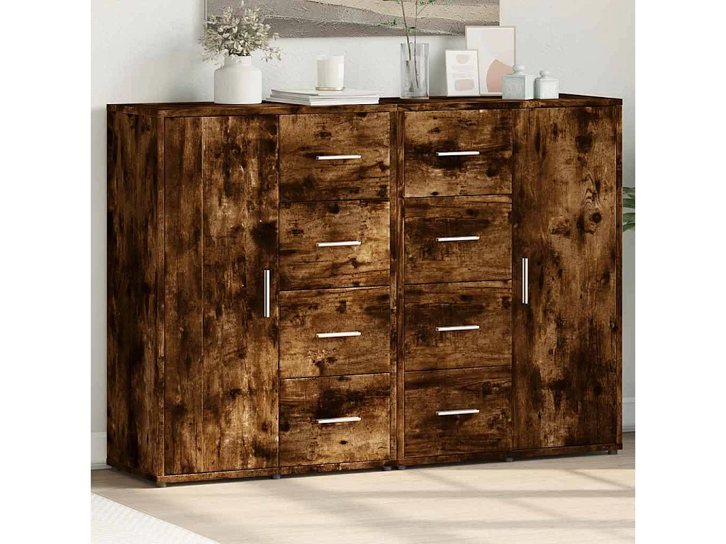 Buffets 2 pcs chêne fumé 60x31x84 cm bois d'ingénierie