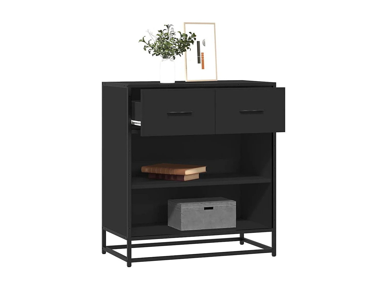 Aparador de madera de ingeniería negro 68x35x76 cm