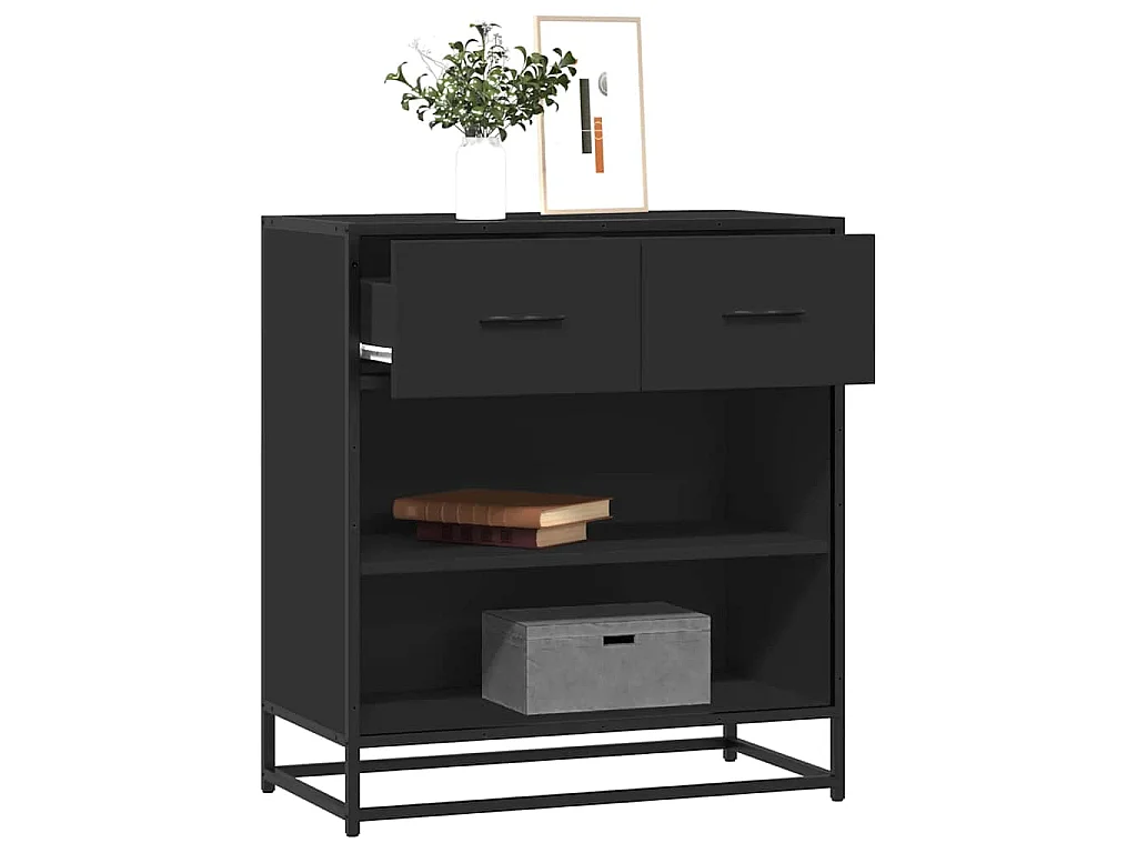 Credenza Rovere Nera 68x35x76 cm in Legno Multistrato
