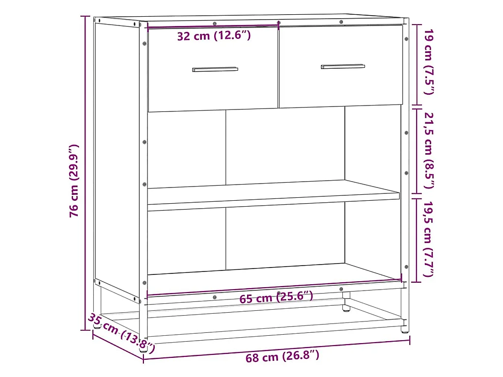 Credenza Rovere Nera 68x35x76 cm in Legno Multistrato