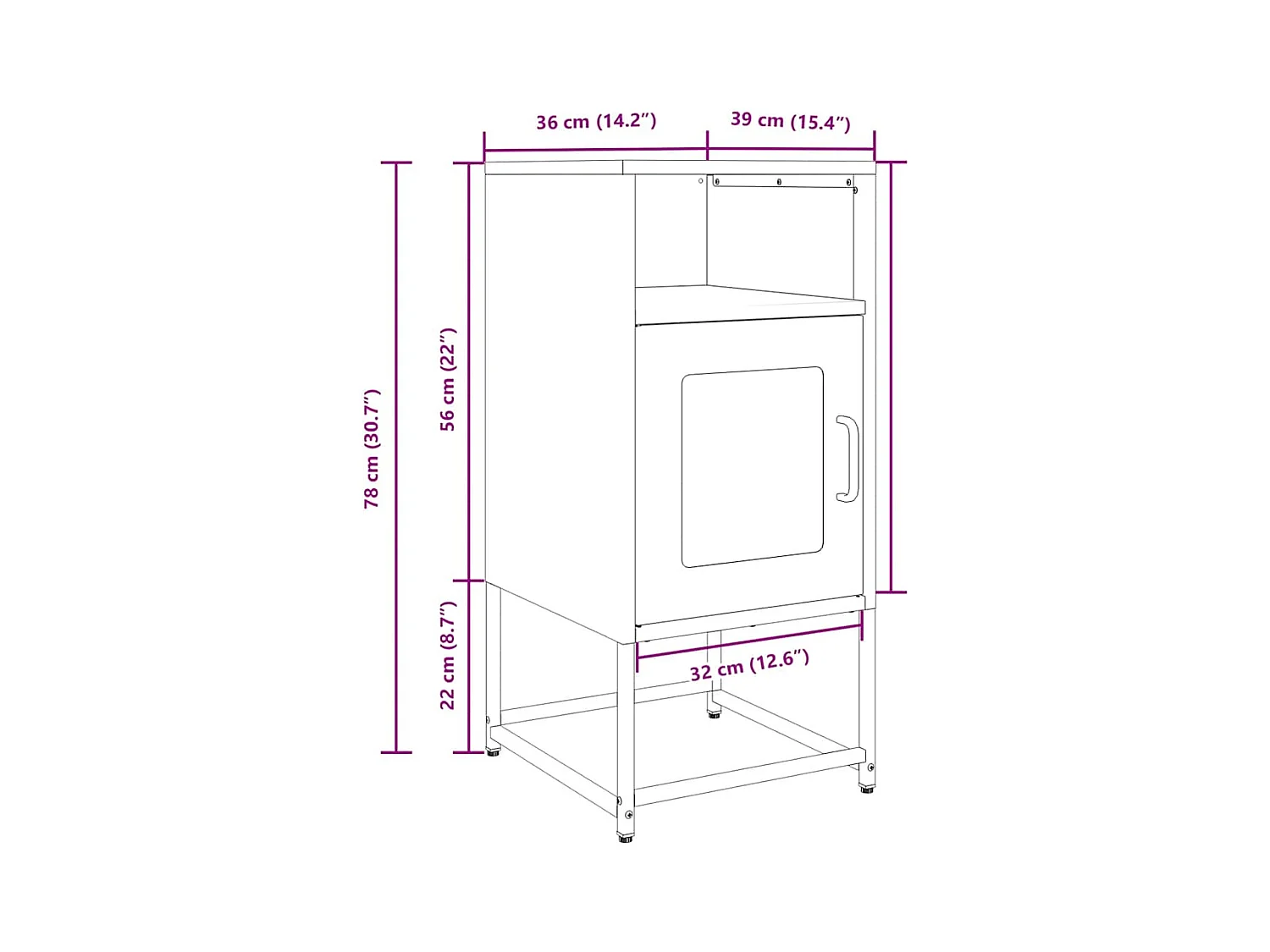 Comodino Nero 36x39x78 cm in Acciaio Laminato a Freddo