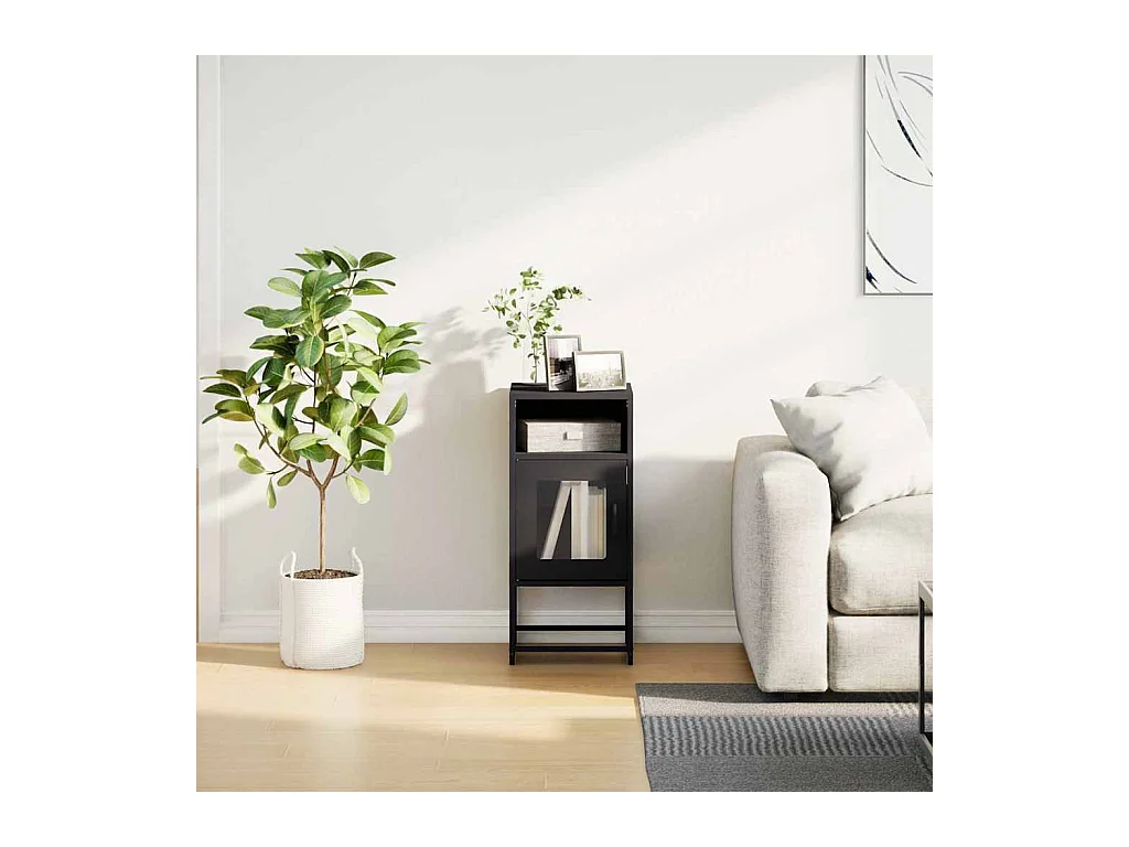 Comodino Nero 36x39x78 cm in Acciaio Laminato a Freddo