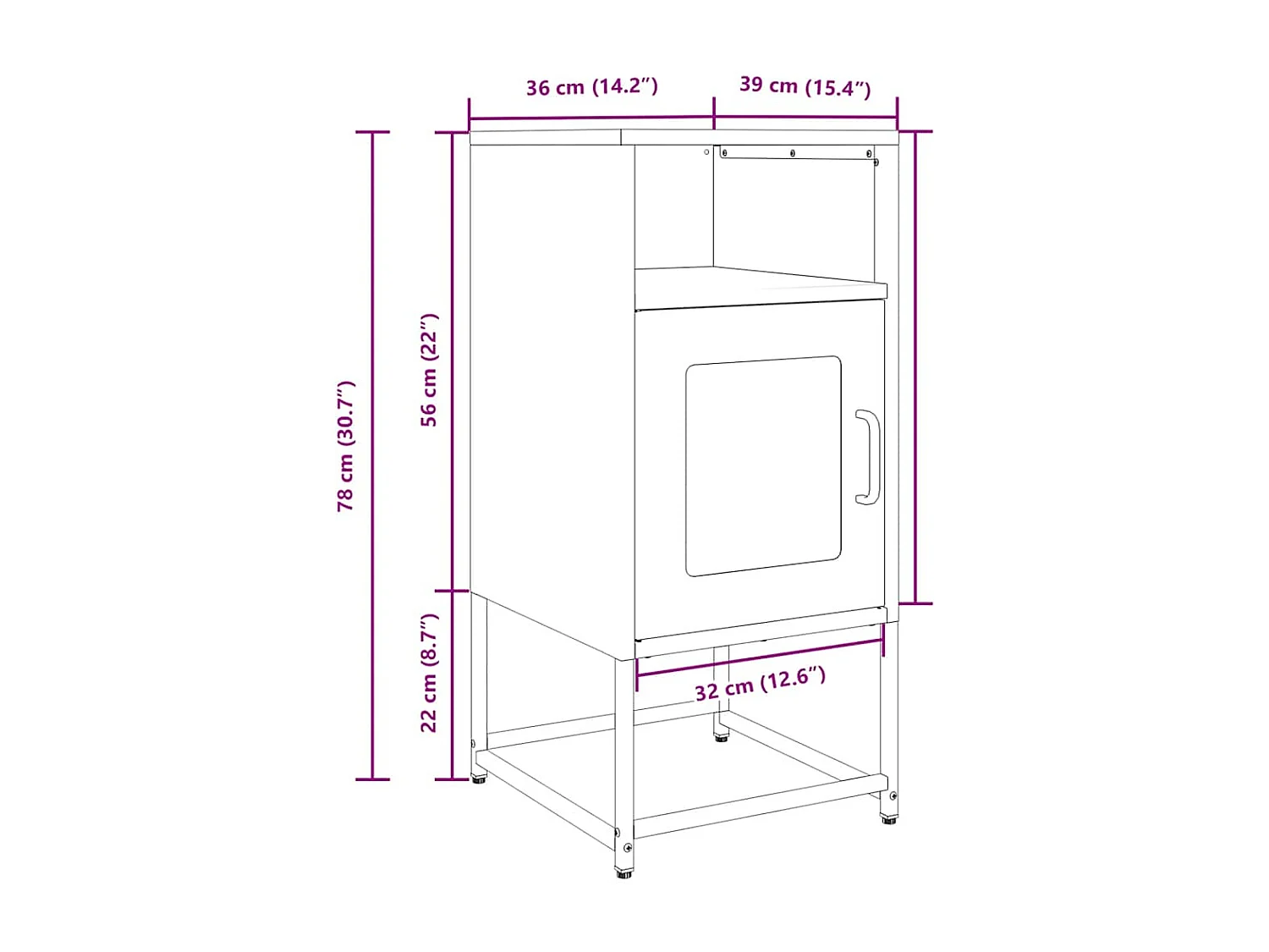 Nachtkastje 36x39x78 cm koudgewalst staal zwart