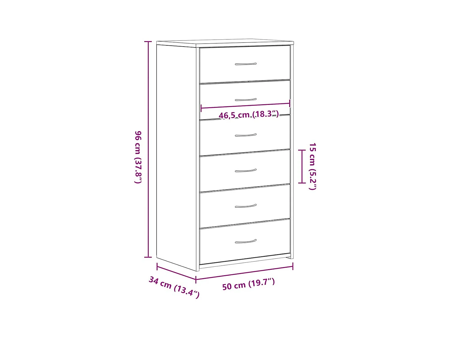 Buffet avec 6 tiroirs Chêne noir 50x34x96 cm Bois d'ingénierie
