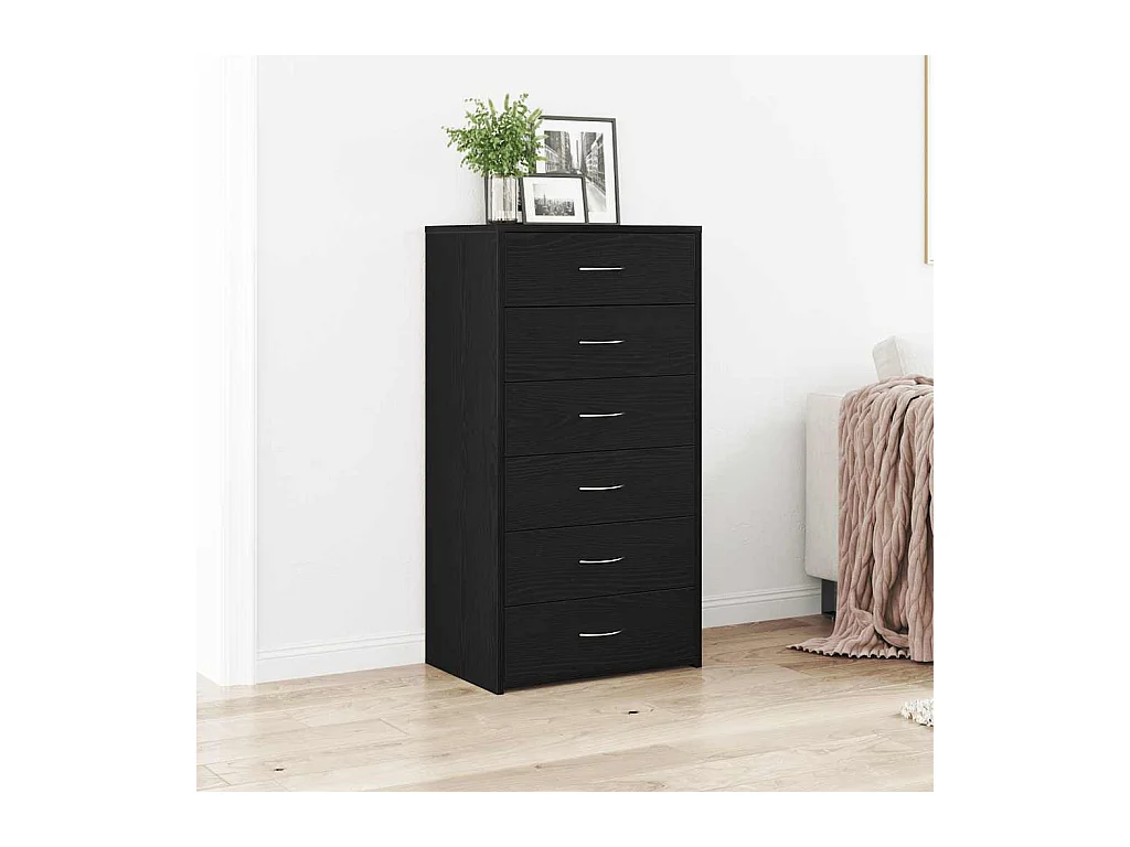 Sideboard mit 6 Schubladen Schwarz Eichen-Optik 50x34x96 cm