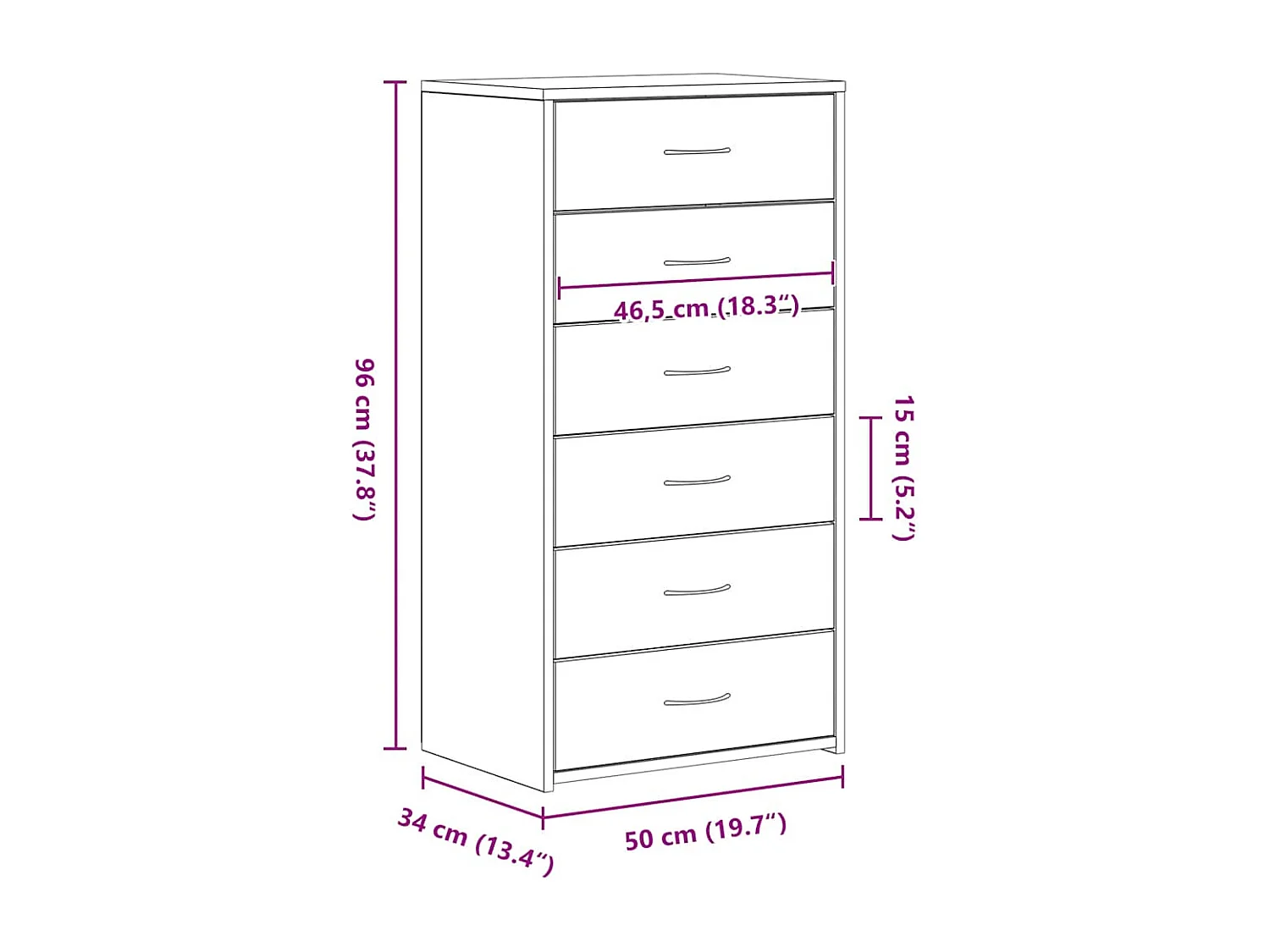 Buffet avec 6 tiroirs Chêne noir 50x34x96 cm Bois d'ingénierie