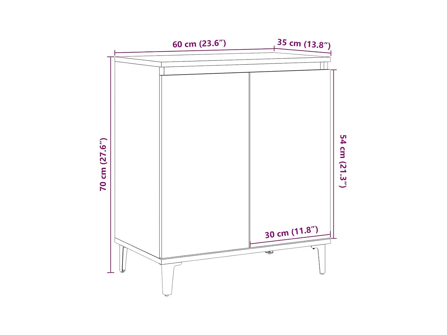 Buffet chêne artisanal 60x35x70 cm bois d'ingénierie