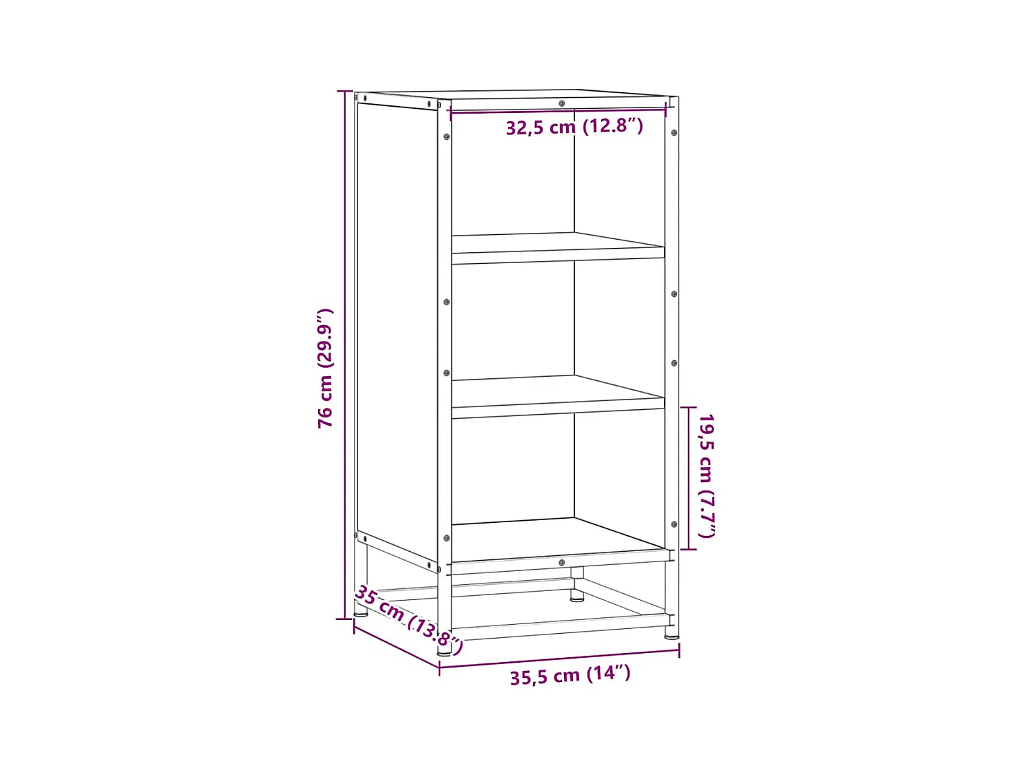 Sideboard Braun Eichen-Optik 35,5x35x76 cm Holzwerkstoff Metall