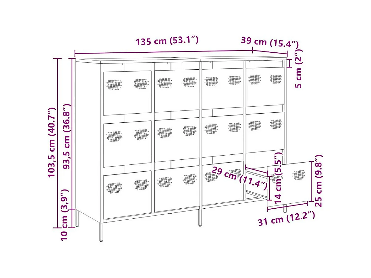 Buffet anthracite 135x39x103,5 cm acier laminé à froid