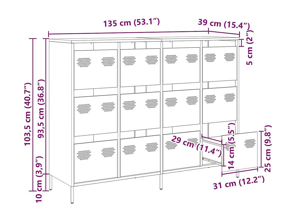 Dressoir 135x39x103,5 cm koudgewalst staal antracietkleurig