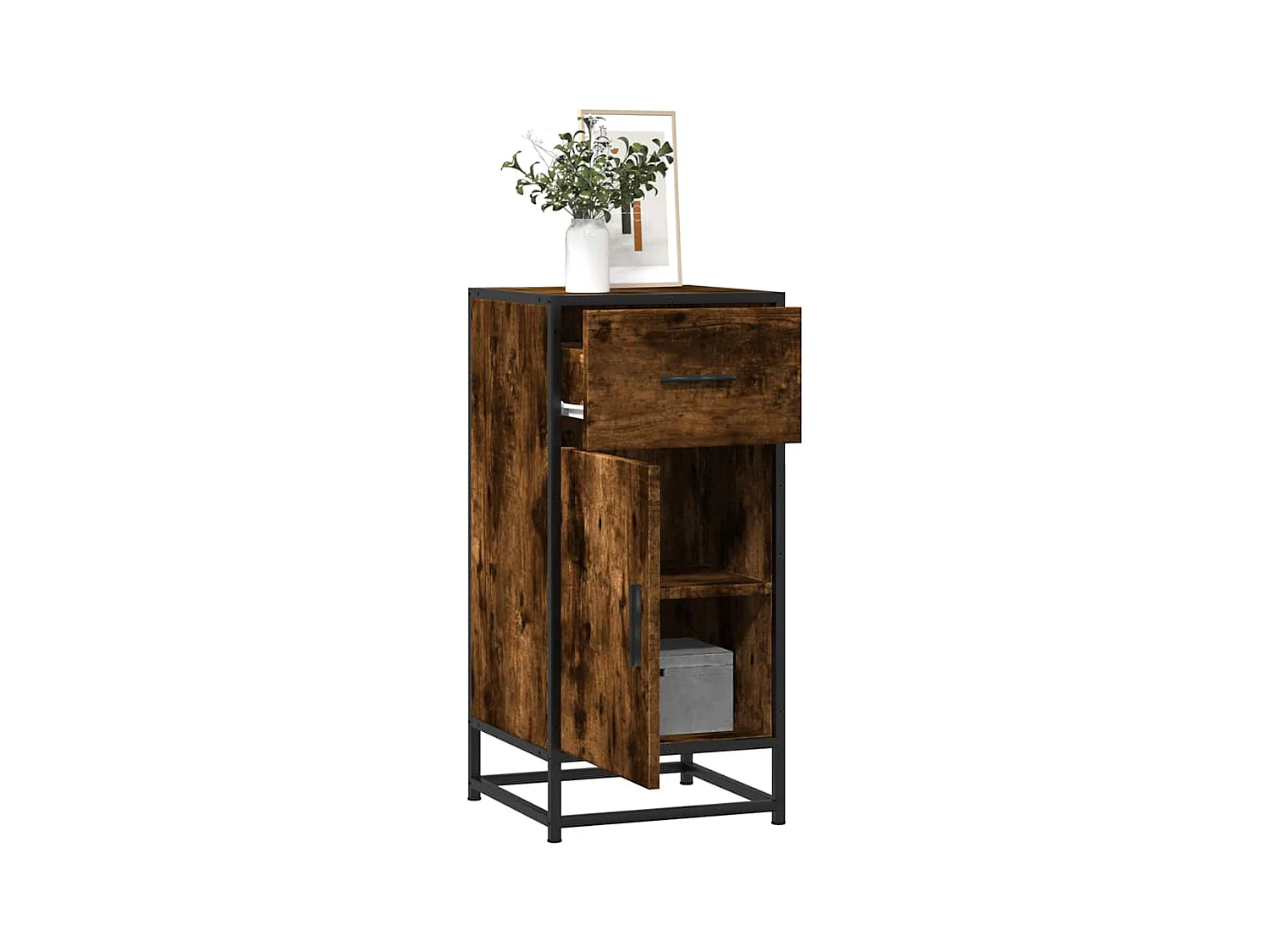 Buffet chêne fumé 35,5x35x76 cm bois d'ingénierie et métal