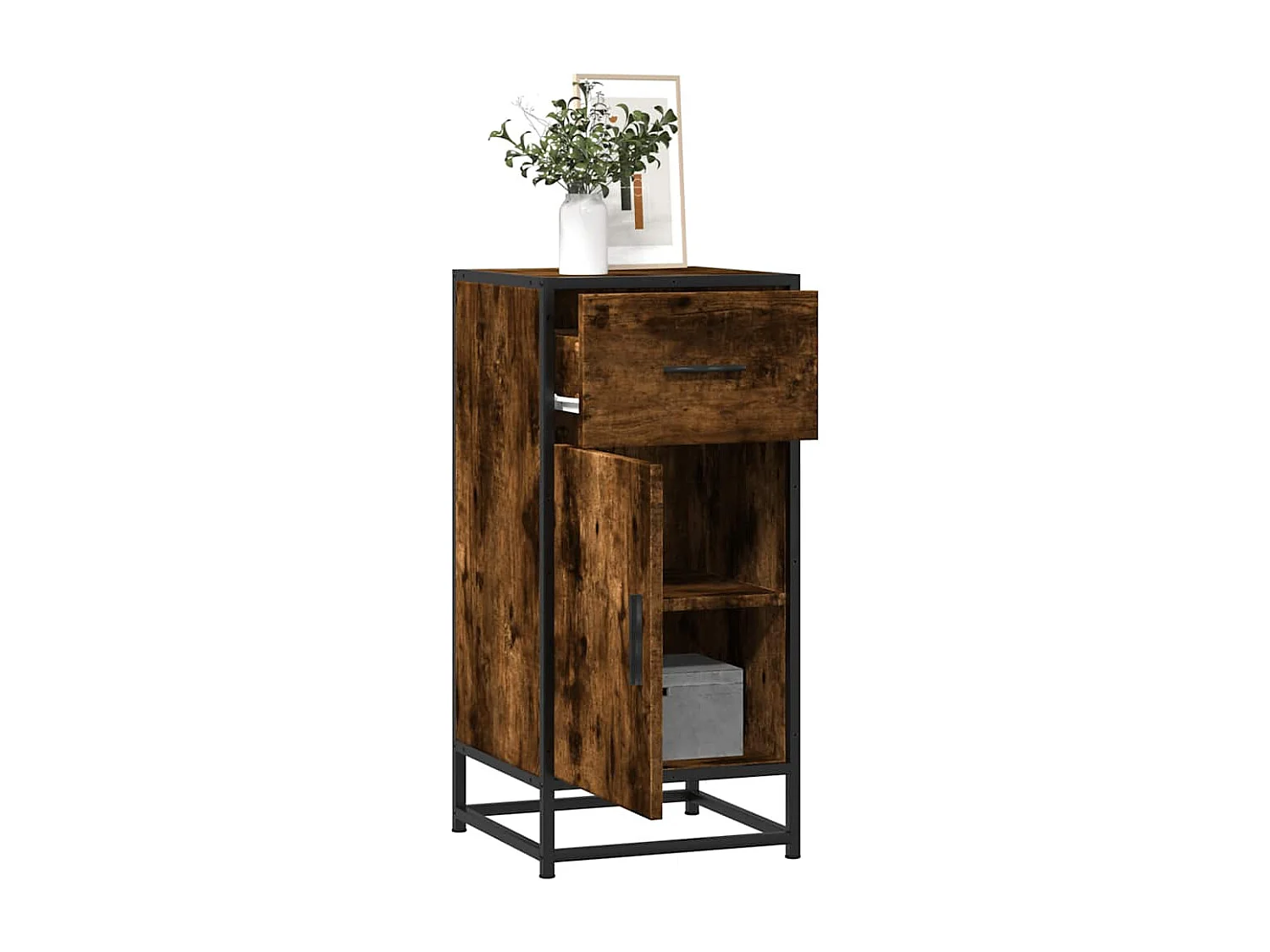 Buffet chêne fumé 35,5x35x76 cm bois d'ingénierie et métal