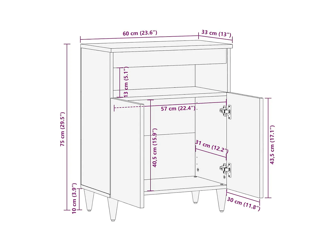 Dressoir 60x33x75 cm massief mangohout