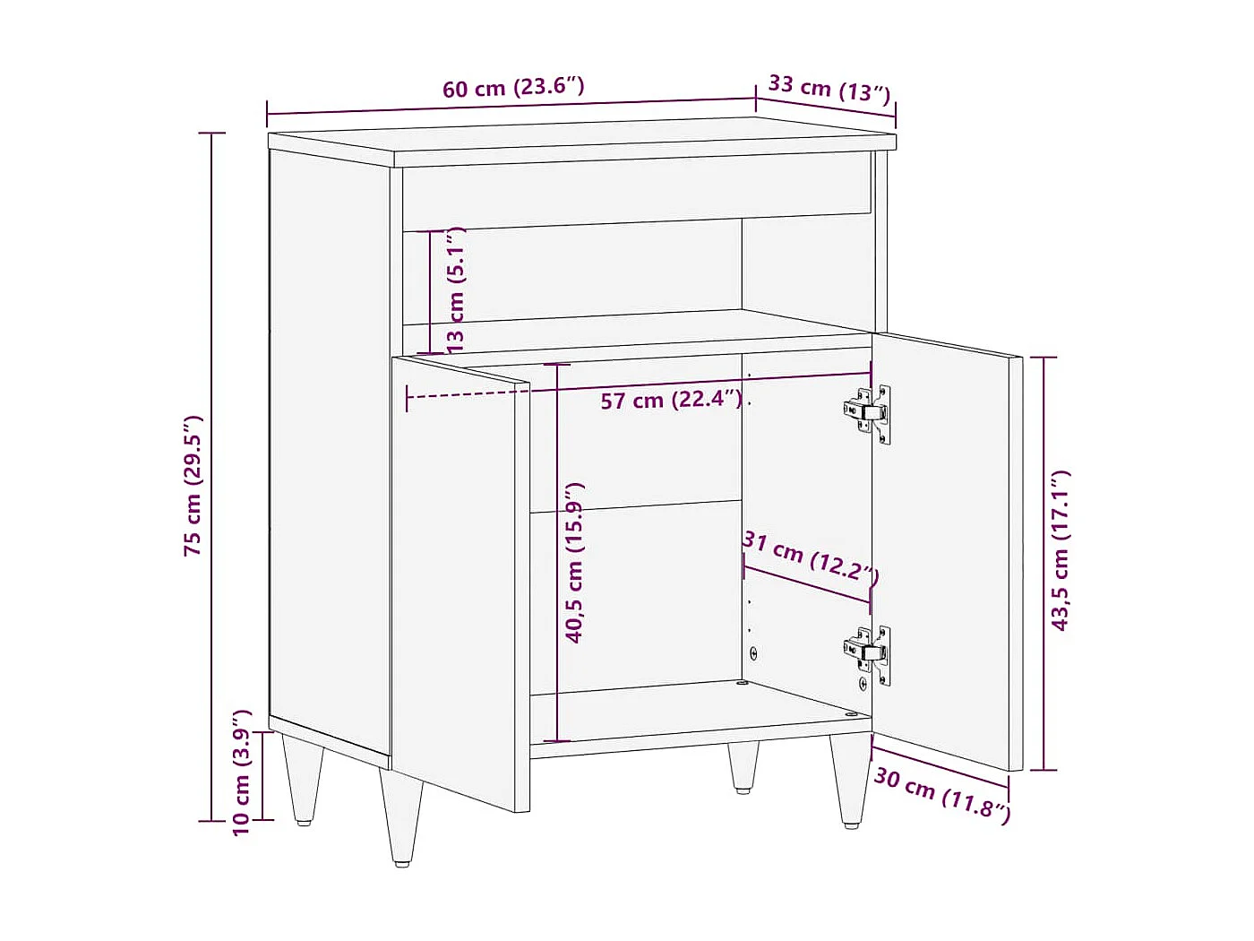 Sideboard 60x33x75 cm Massivholz Mango