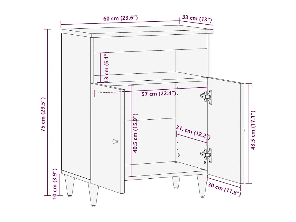 Buffet 60x33x75 cm Bois massif de manguier