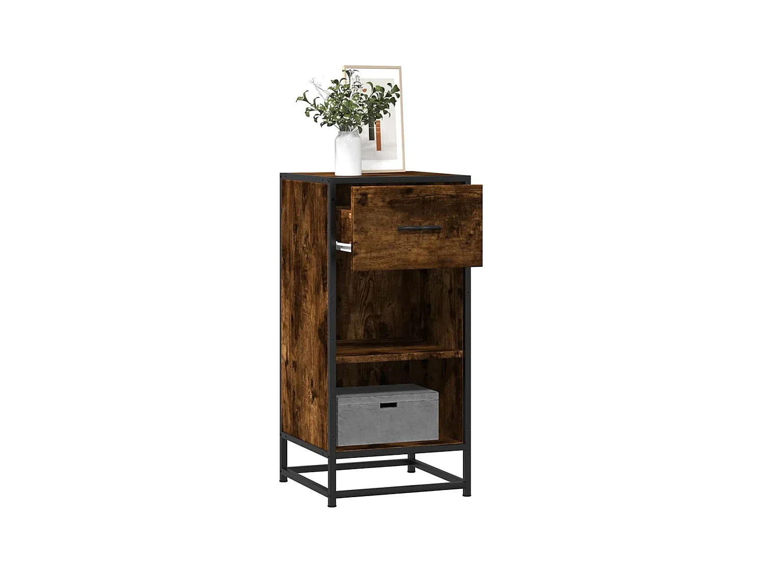 Buffet chêne fumé 35,5x35x76 cm bois d'ingénierie et métal