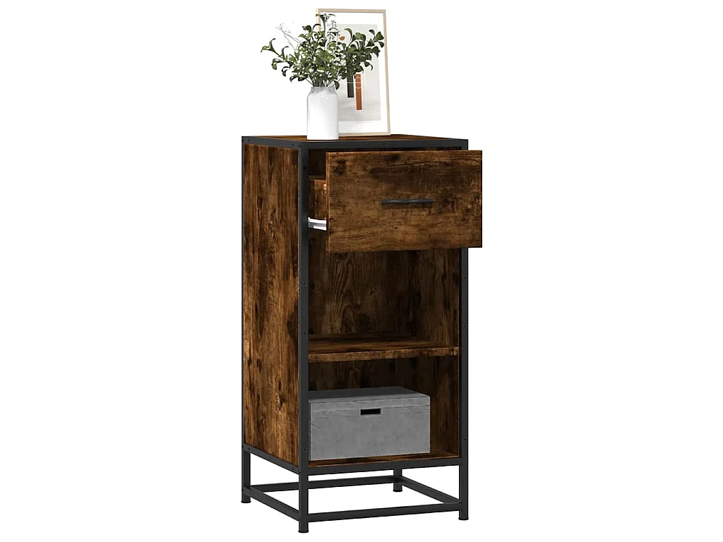 Buffet chêne fumé 35,5x35x76 cm bois d'ingénierie et métal