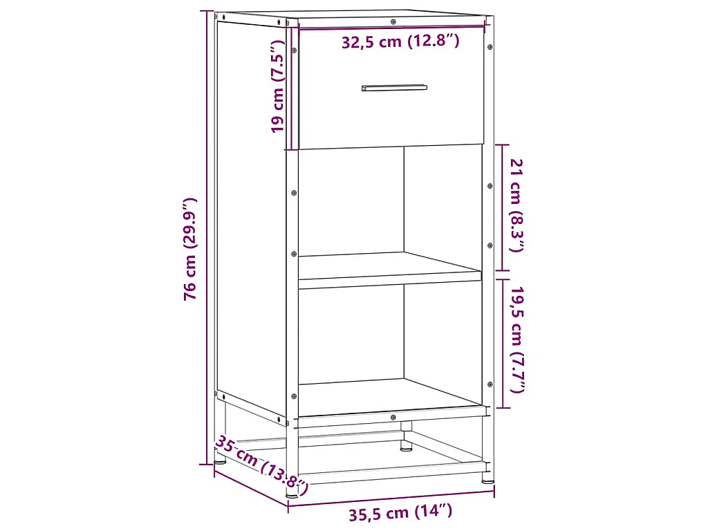 Buffet chêne fumé 35,5x35x76 cm bois d'ingénierie et métal