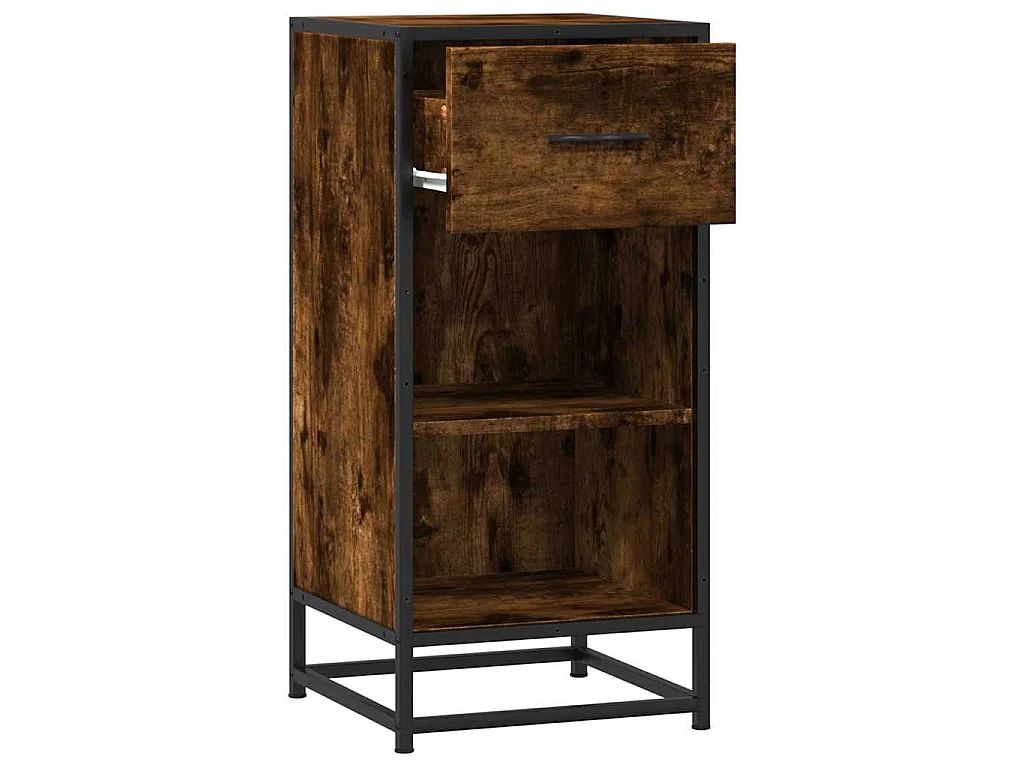 Buffet chêne fumé 35,5x35x76 cm bois d'ingénierie et métal