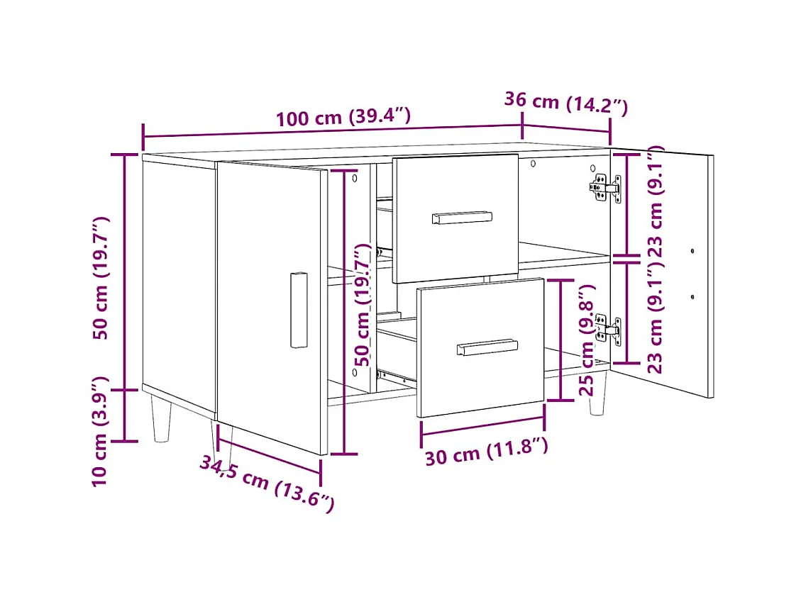 Buffet chêne noir 100x36x60 cm bois d'ingénierie