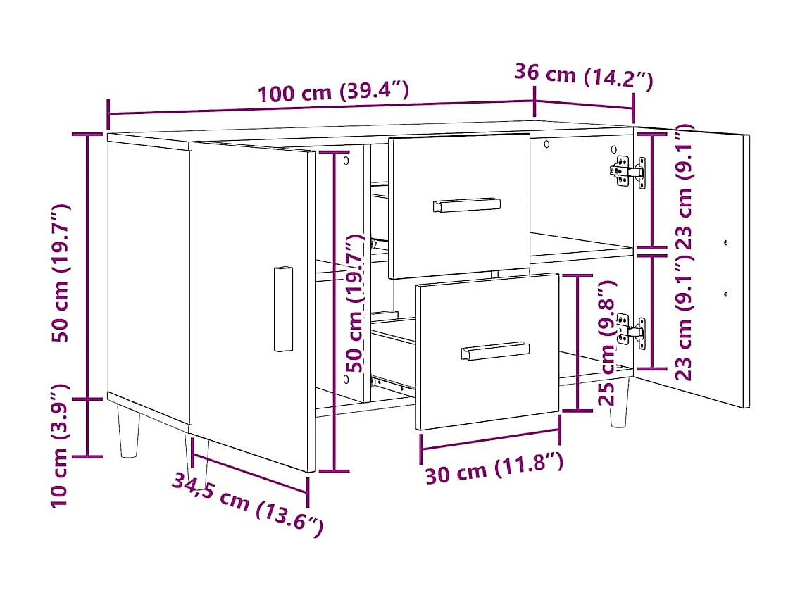 Aparador de madera de roble negro 100x36x60 cm