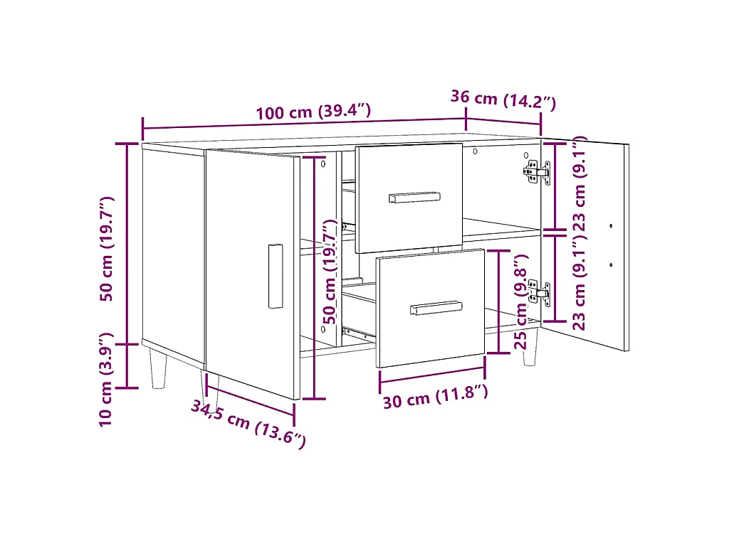 Buffet chêne noir 100x36x60 cm bois d'ingénierie
