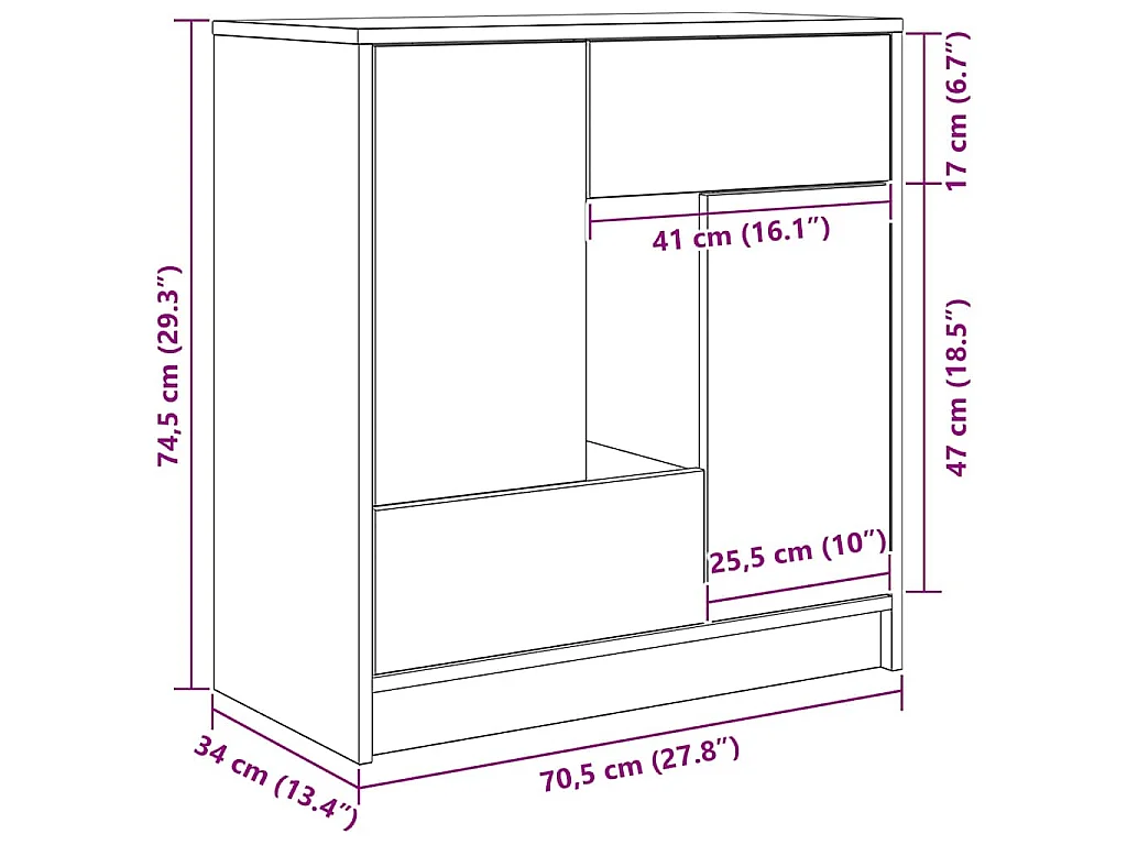 Sideboard mit Schubladen und Türen Betongrau 70,5x34x74,5 cm