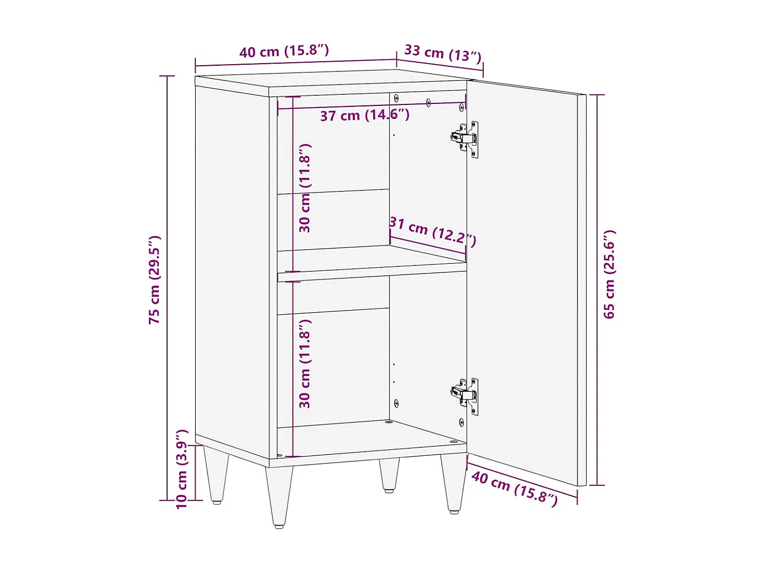 Sideboard 40x33x75 cm Massivholz Mango