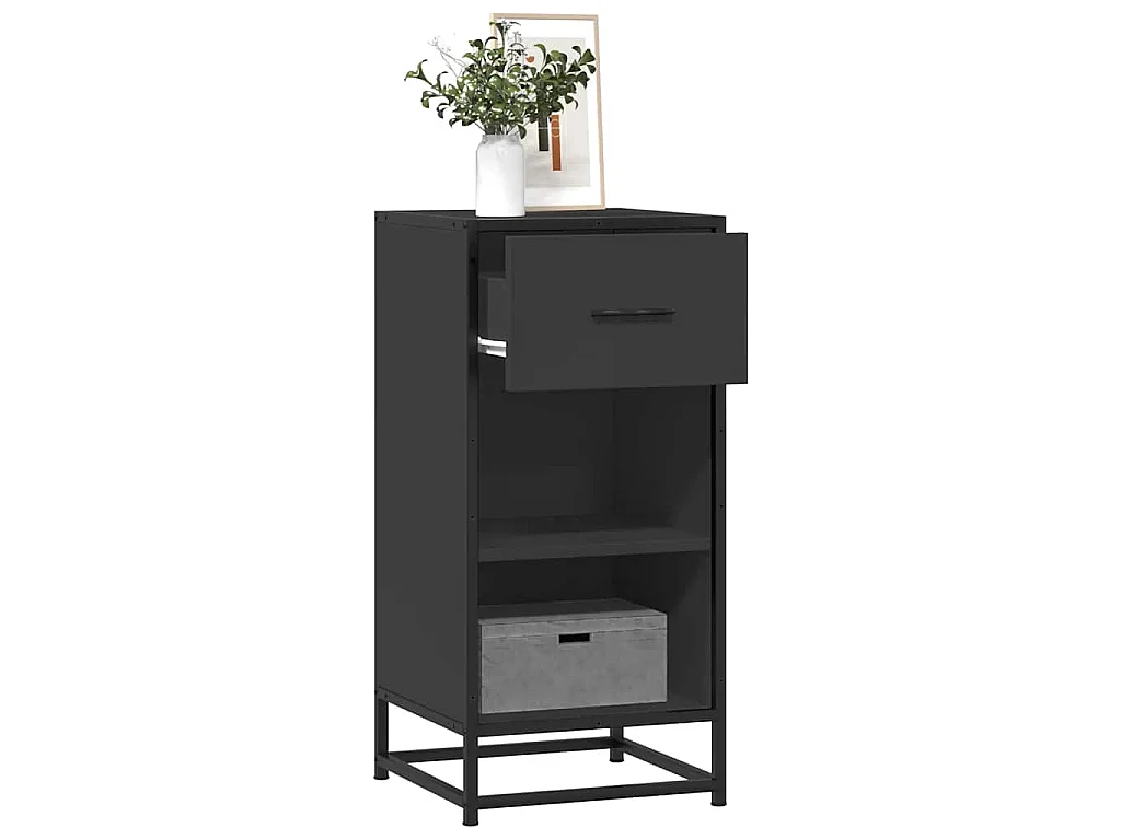 Buffet noir 35,5x35x76 cm bois d'ingénierie et métal