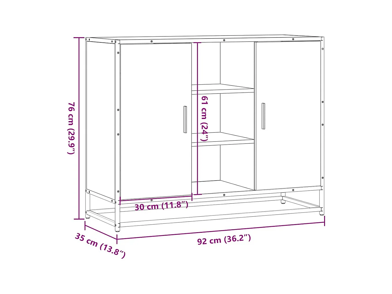 Buffet chêne marron 92x35x76 cm Bois d'ingénierie