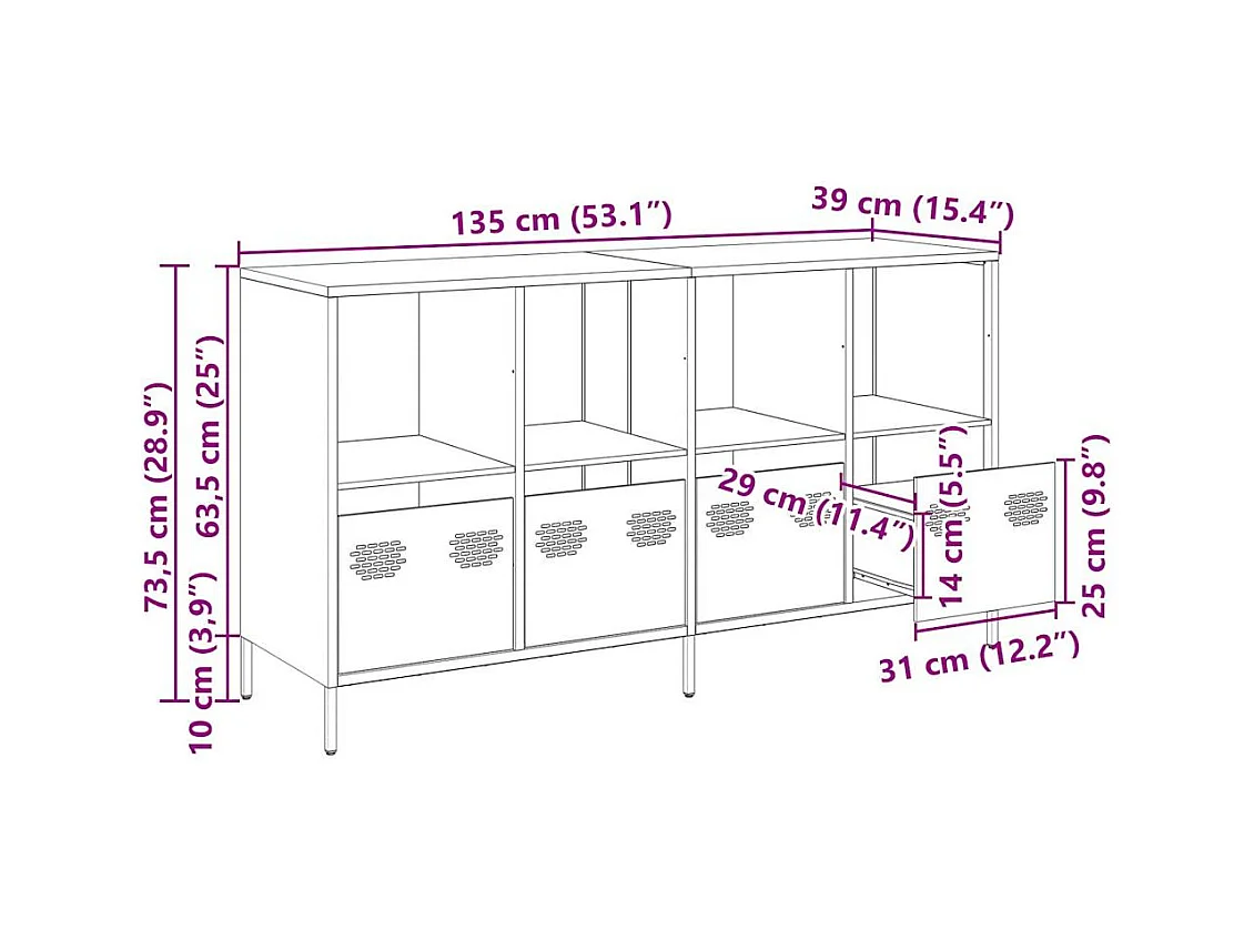 Dressoir 135x39x73,5 cm koudgewalst staal zwart