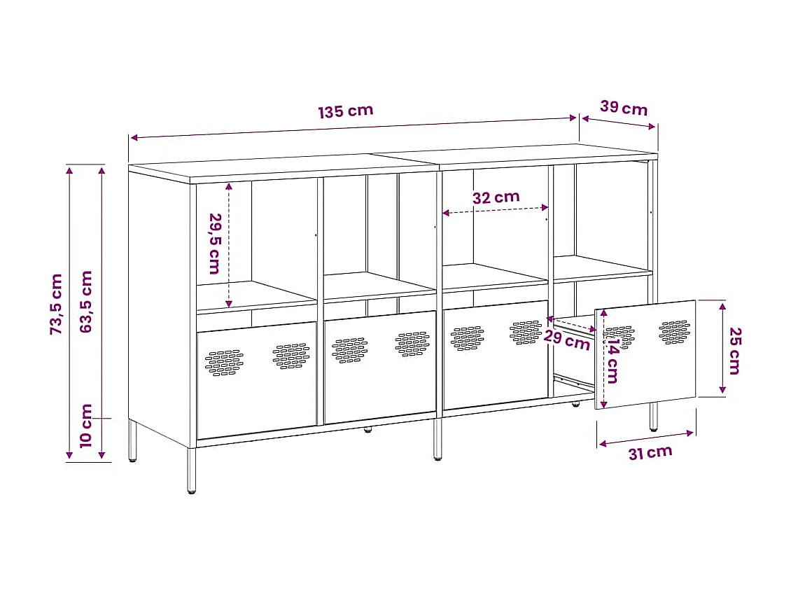 Sideboard Schwarz 135x39x73,5 cm Kaltgewalzter Stahl