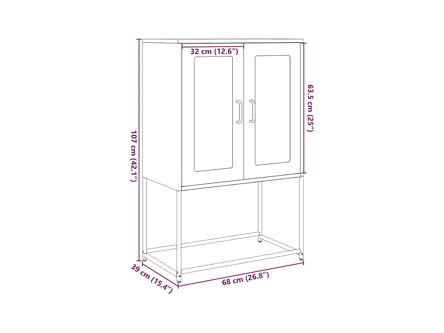 Hoge kast 68x39x107 cm staal zwart