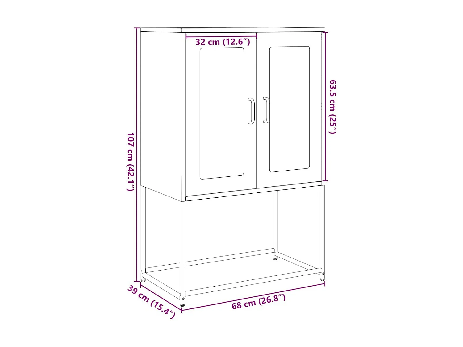 Buffet haut noir 68x39x107 cm acier