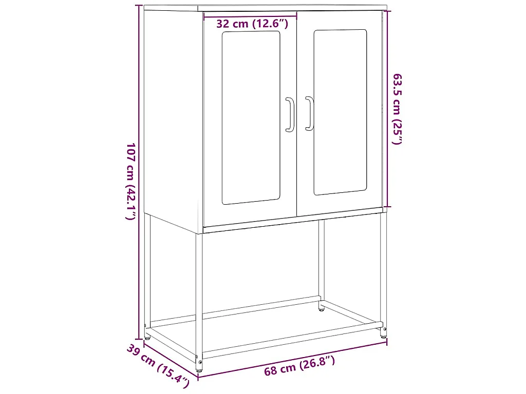 Buffet haut noir 68x39x107 cm acier