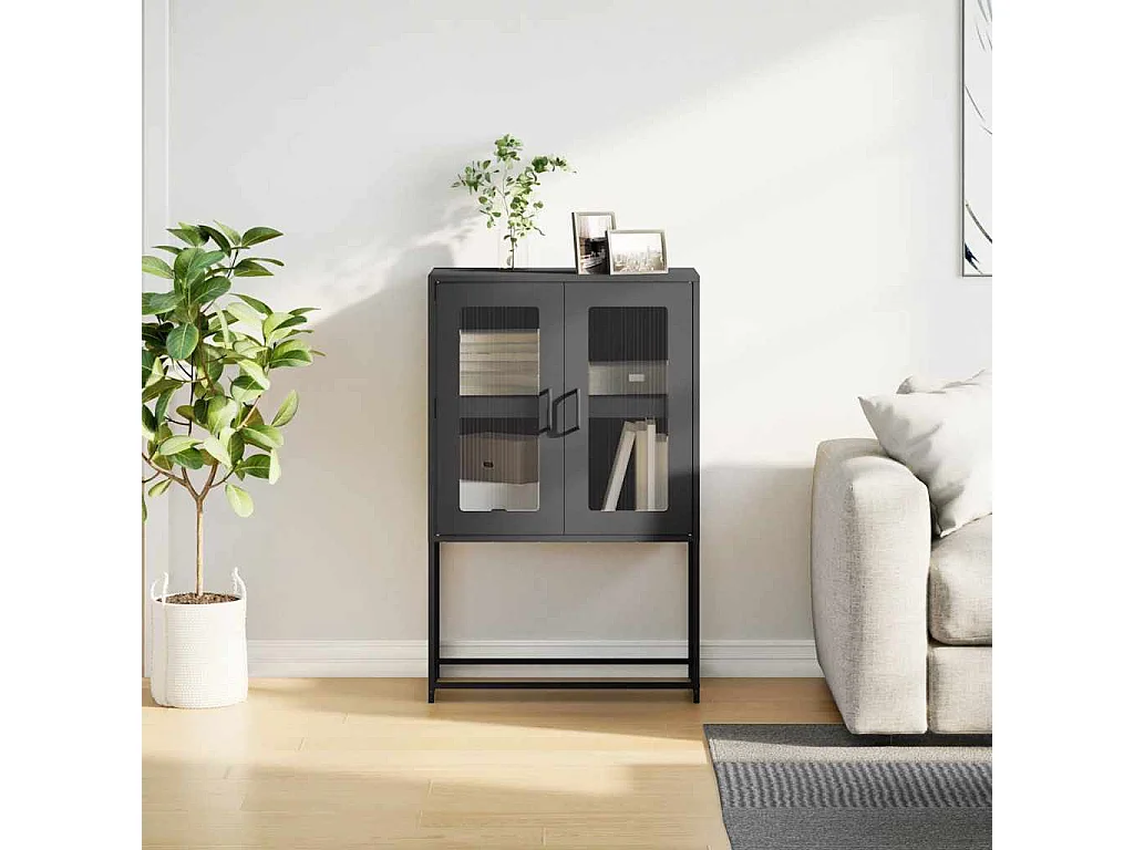 Buffet haut noir 68x39x107 cm acier