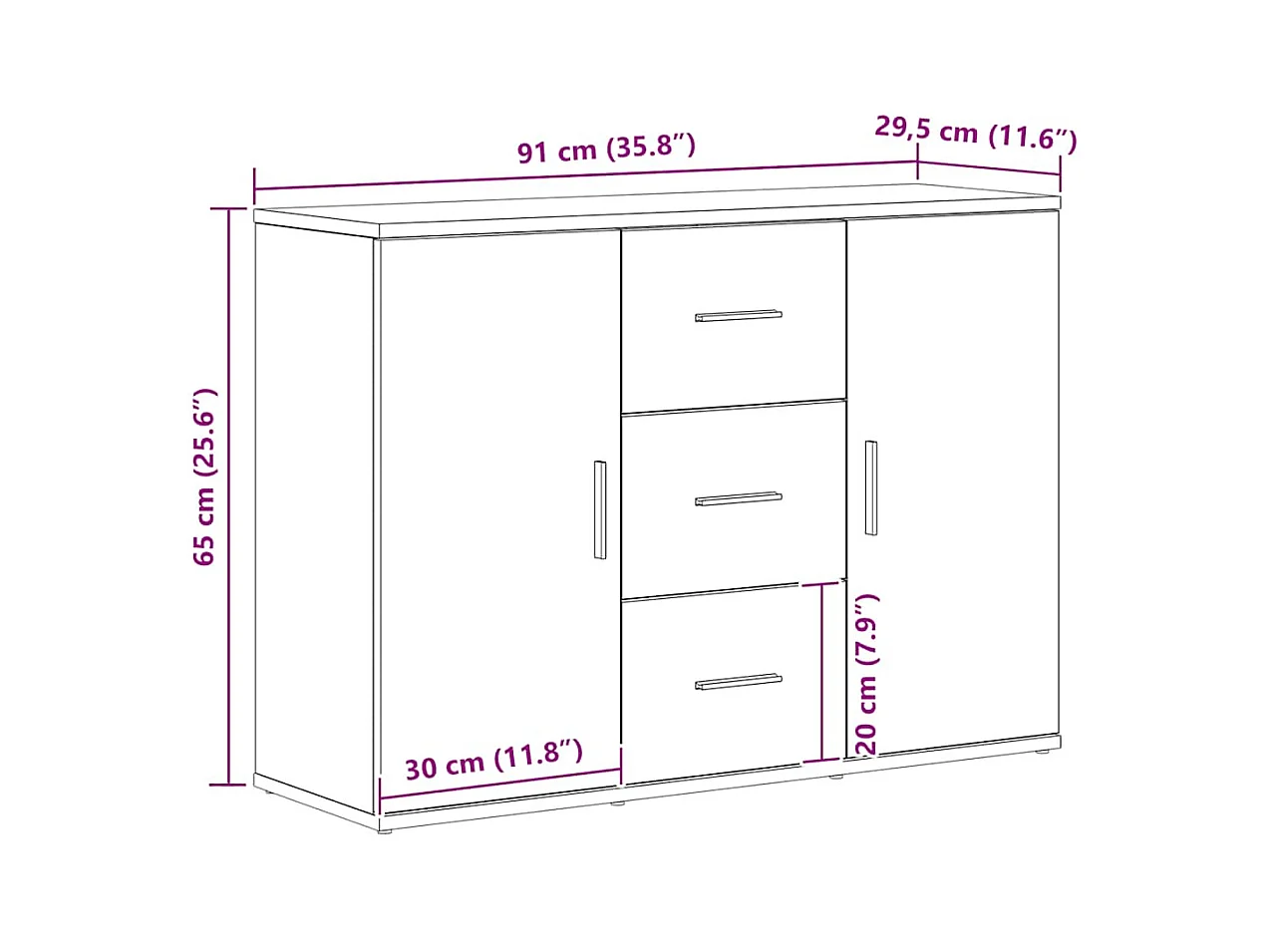 Dressoir 91x29,5x65 cm spaanplaat zwart eikenkleurig