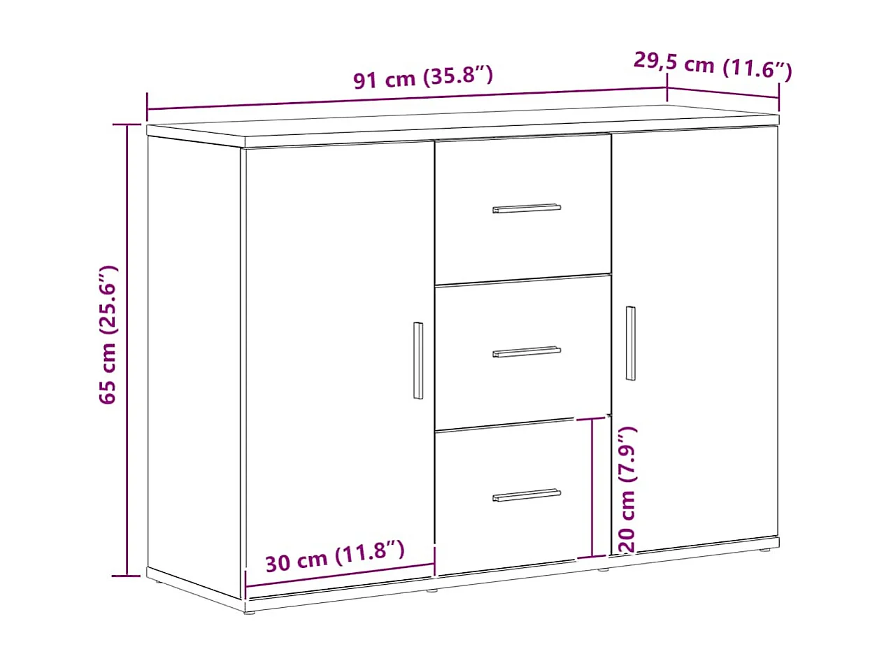 Sideboard Schwarz Eichen-Optik 91x29,5x65 cm Holzwerkstoff