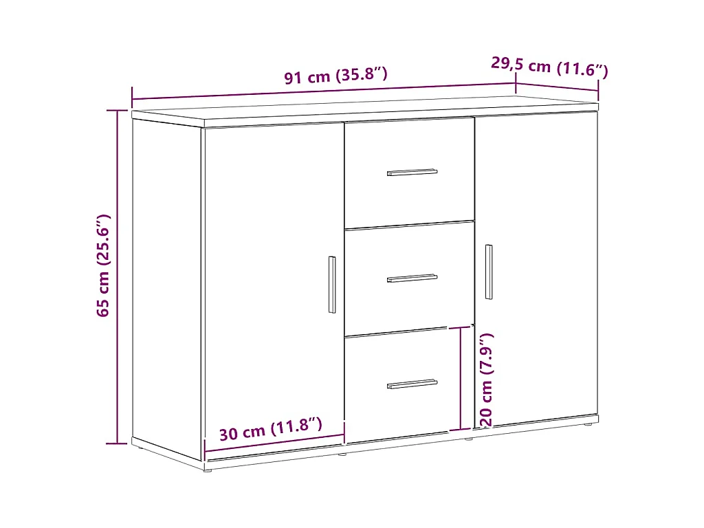 Sideboard Schwarz Eichen-Optik 91x29,5x65 cm Holzwerkstoff