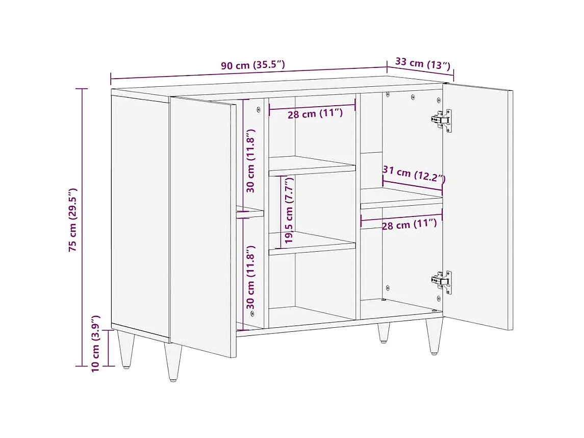 Buffet 90x33x75 cm bois massif de manguier