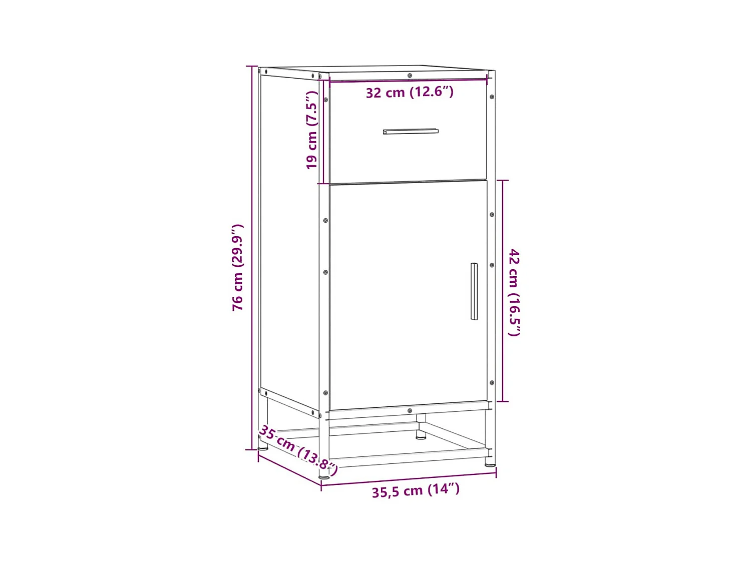 Buffet chêne sonoma 35,5x35x76 cm bois d'ingénierie et métal