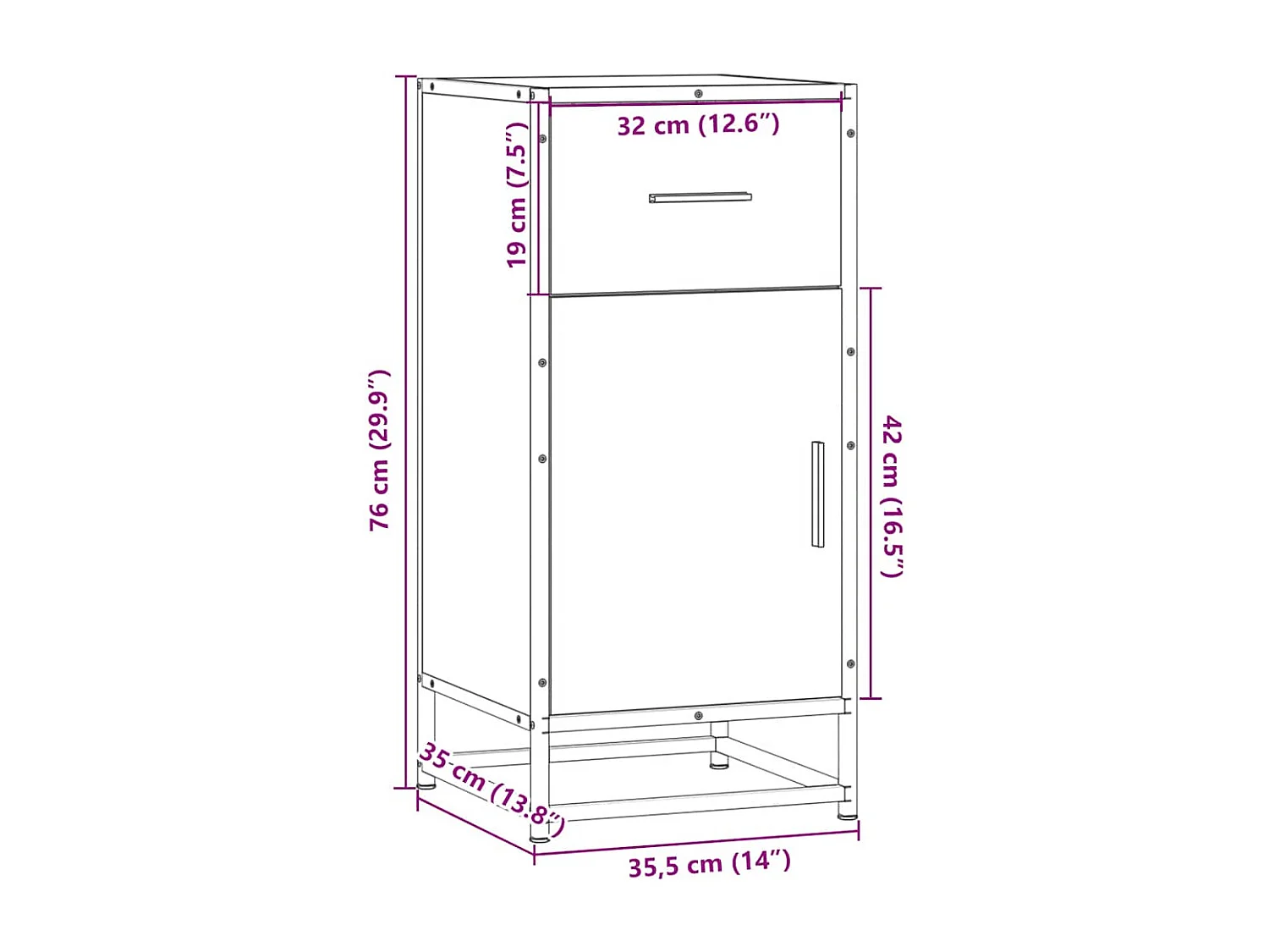 Buffet chêne sonoma 35,5x35x76 cm bois d'ingénierie et métal