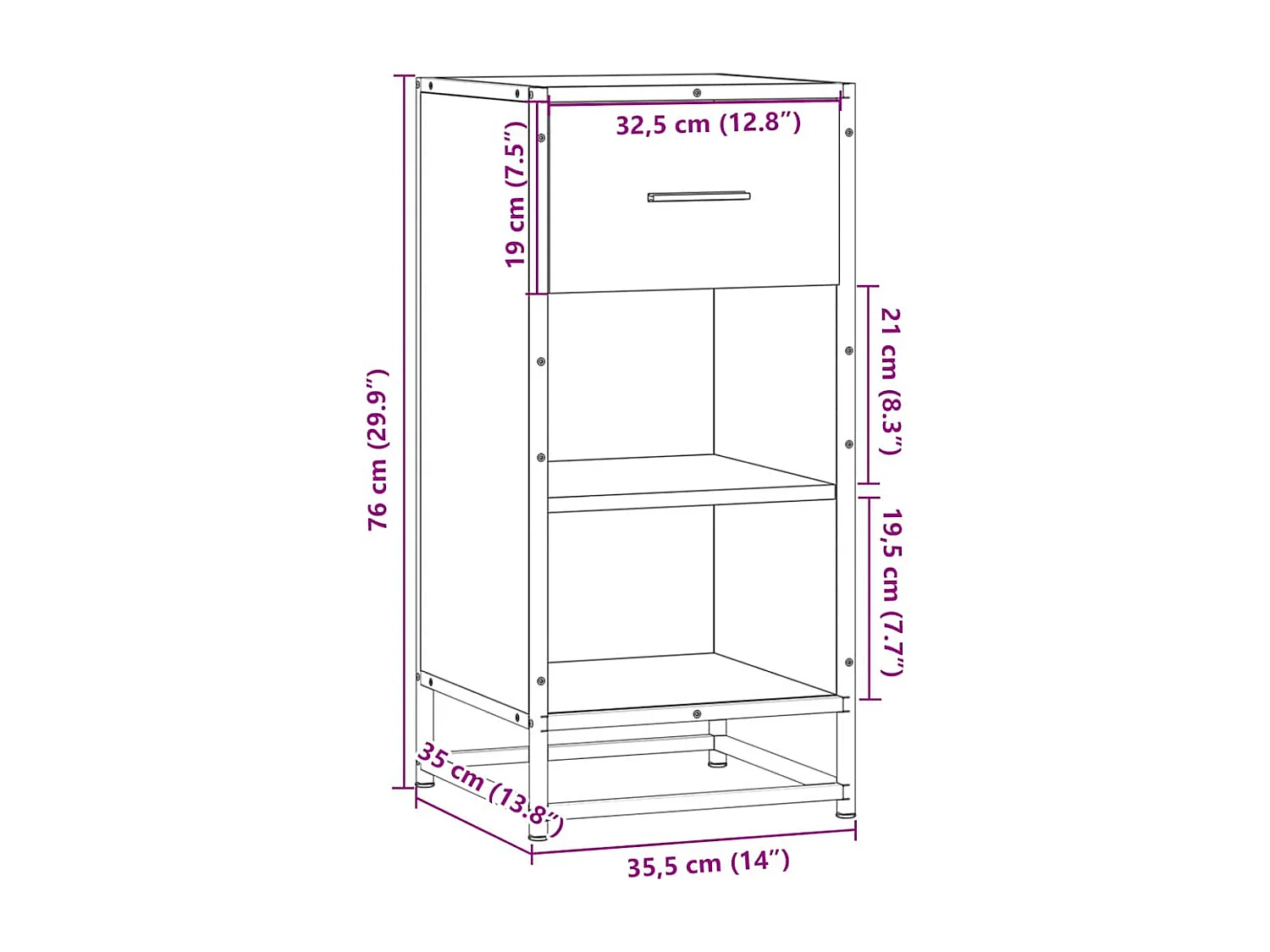 Buffet chêne marron 35,5x35x76 cm bois d'ingénierie et métal
