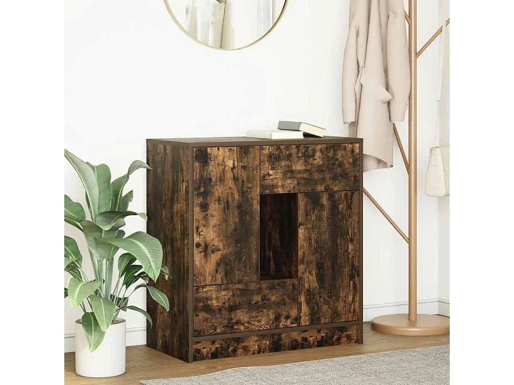 Buffet avec tiroirs et portes chêne fumé 70,5x34x74,5 cm