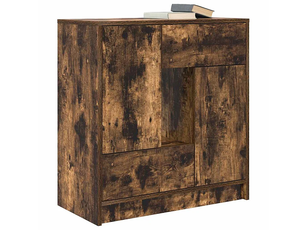 Buffet avec tiroirs et portes chêne fumé 70,5x34x74,5 cm